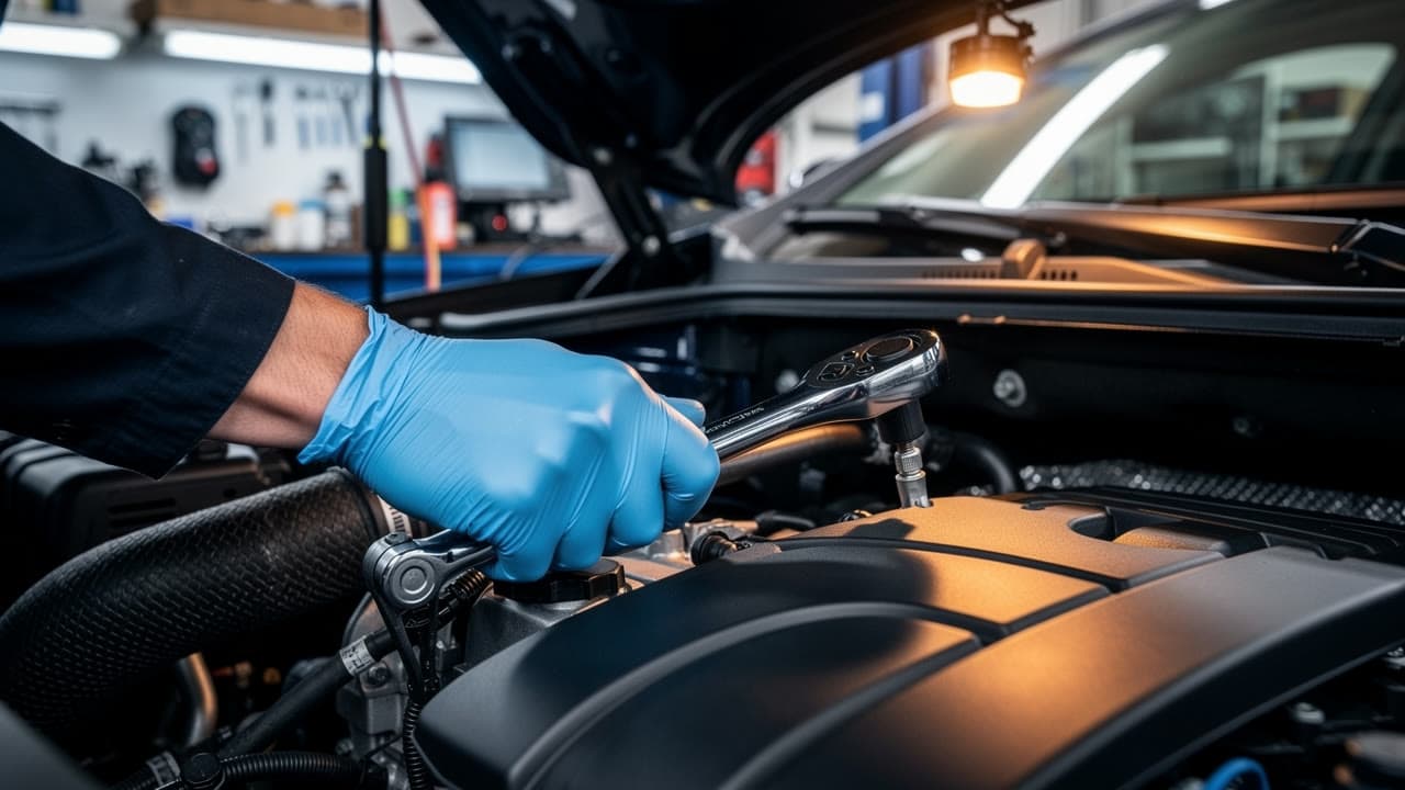 A technician working on an engine in High Line's on-site service center in Salem, NH