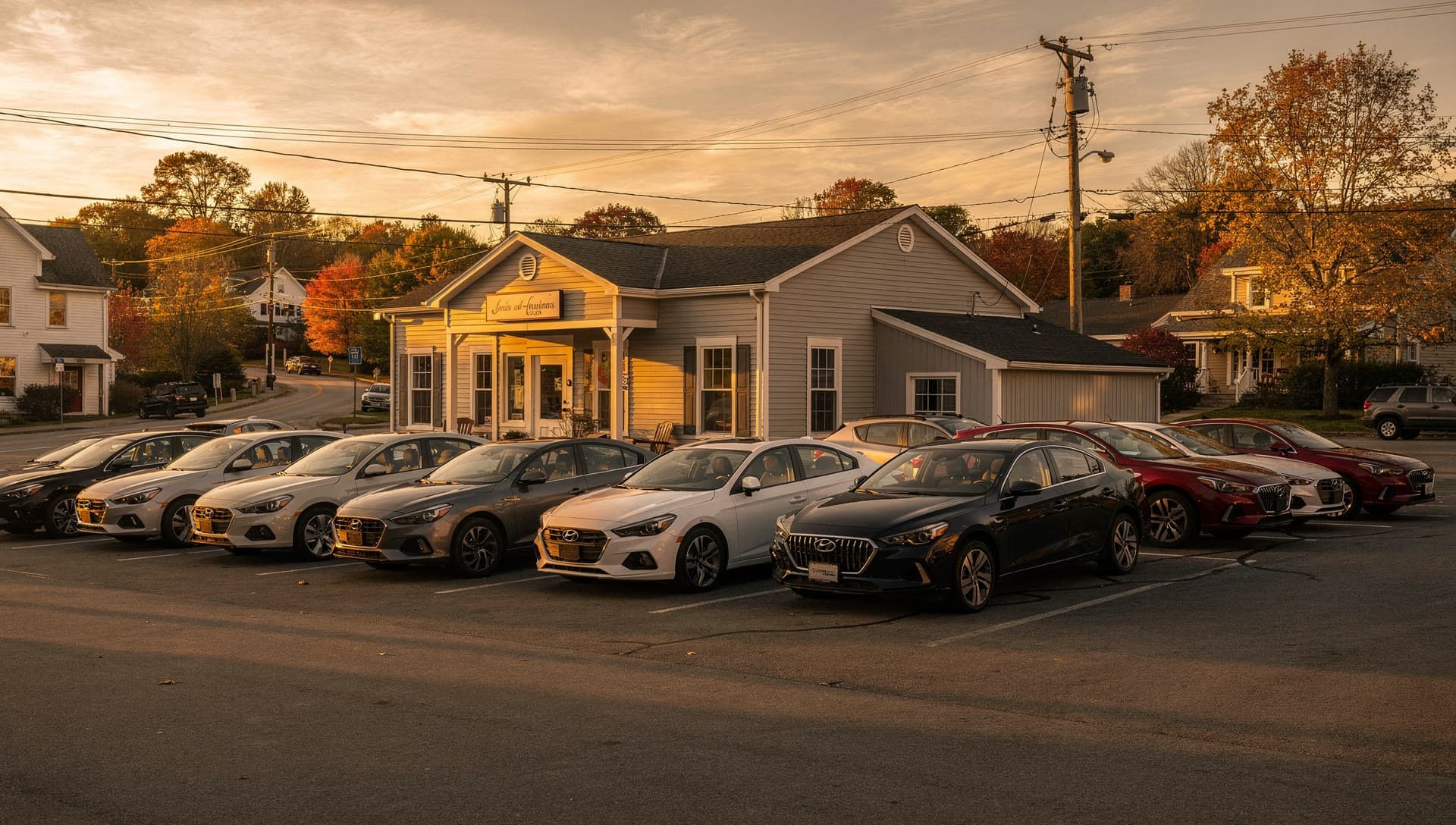 El lote de High Line Auto Sales en Salem, NH a la hora dorada
