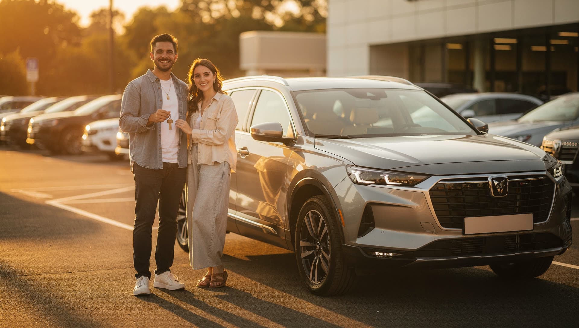A happy couple with their vehicle from High Line Auto Sales