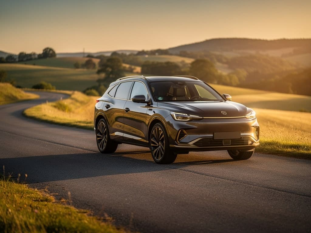 A gleaming nearly-new SUV on the High Line lot at golden hour