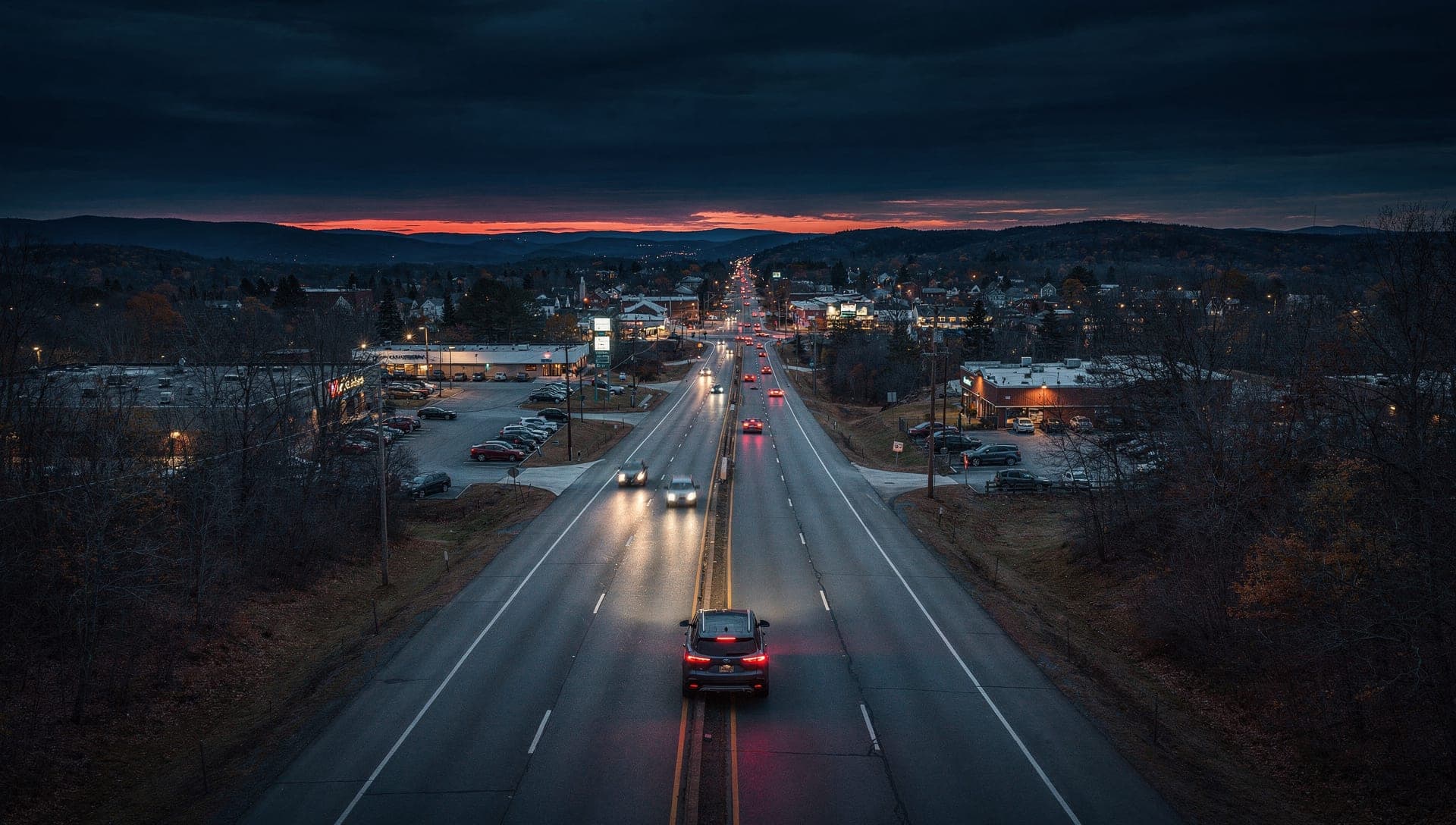 Evening view of the South Broadway corridor leading into Salem, New Hampshire, the region High Line buyers drive in from