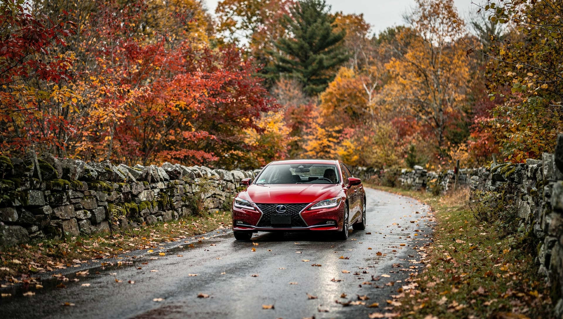 A vehicle on a New England road near Pelham, NH